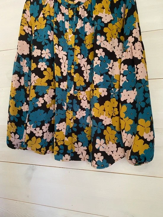 CAbi Floral Button-Front Blouse in Mustard, Teal & Blush Women’s Large - Picture 4 of 5
